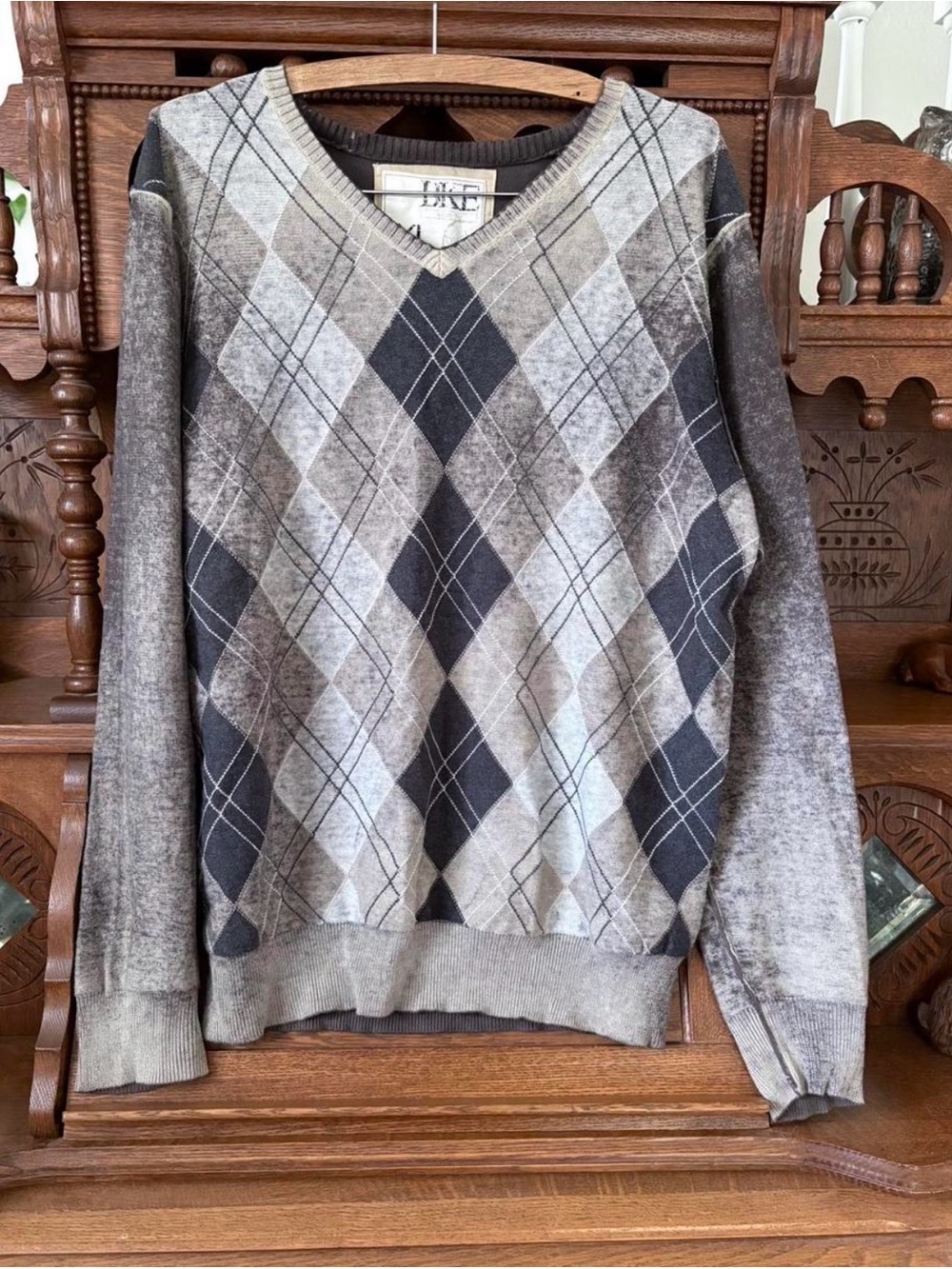 BKE Y2K streetwear grunge argyle cotton sweater